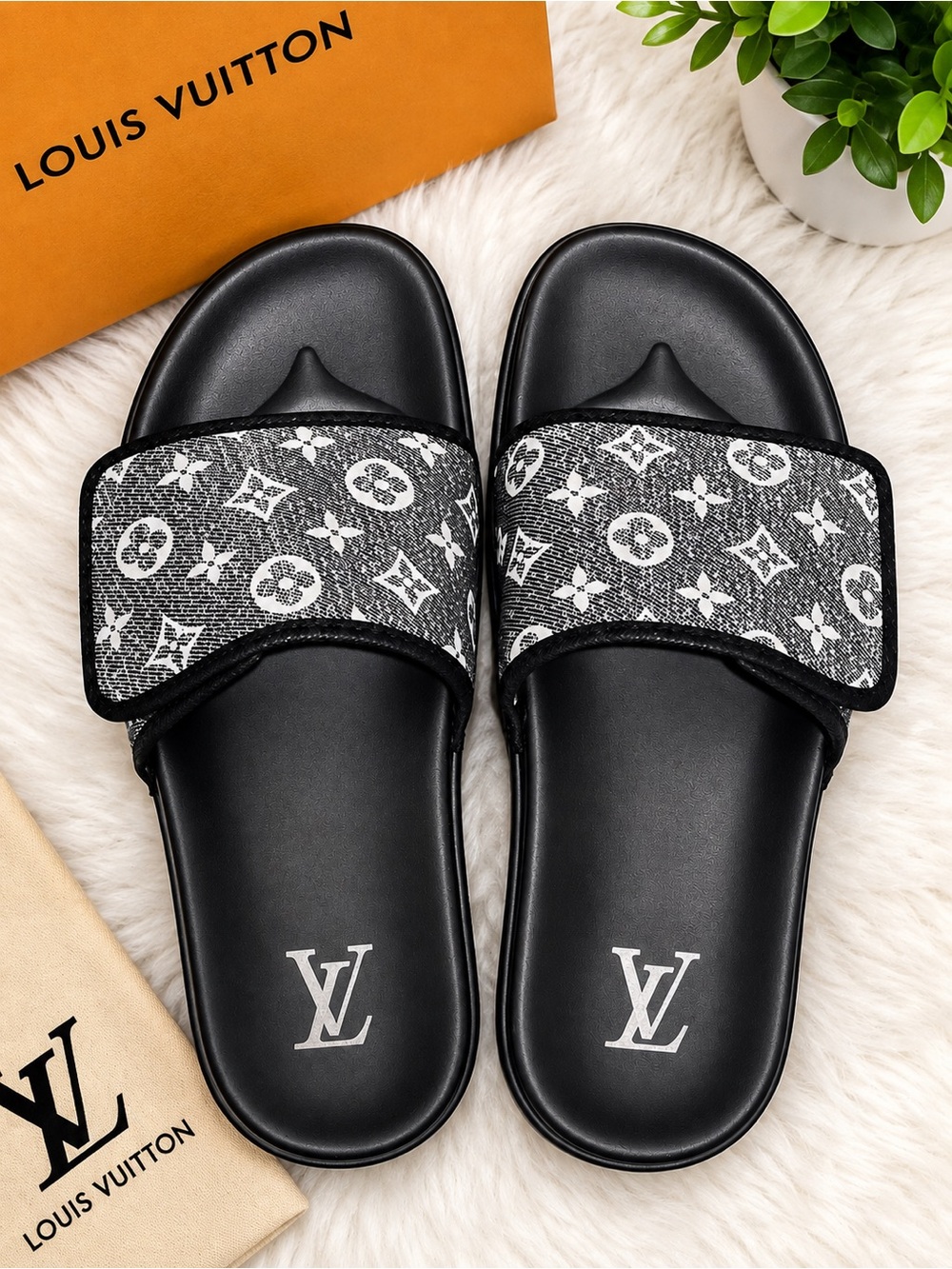 Louis Vuitton Black Monogram Slide Sandals
